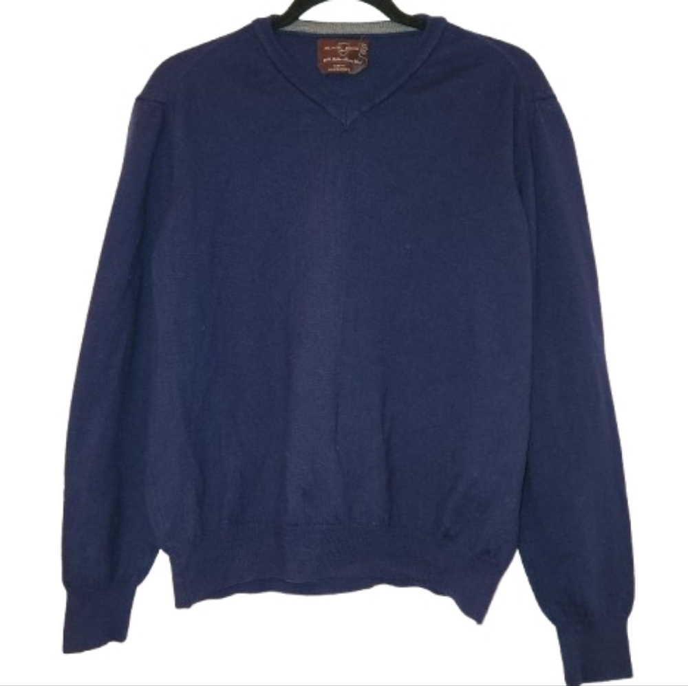 Black Brown 1826 Navy Blue V-Neck 100% Italian Merino Wool Size XL Slim Fit Soft